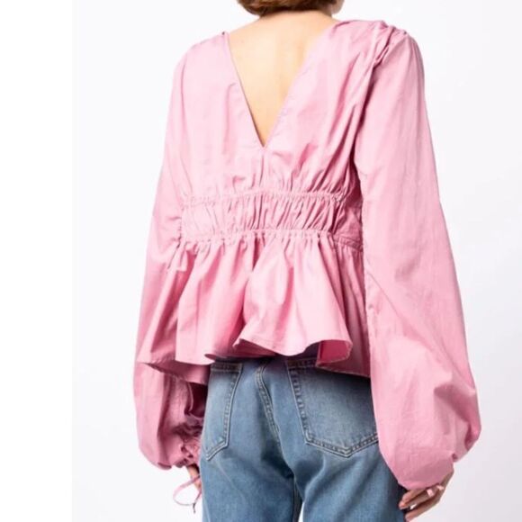 STAUD V-neck gathered long-sleeve blouse NWT size XL $394 - Picture 5 of 10